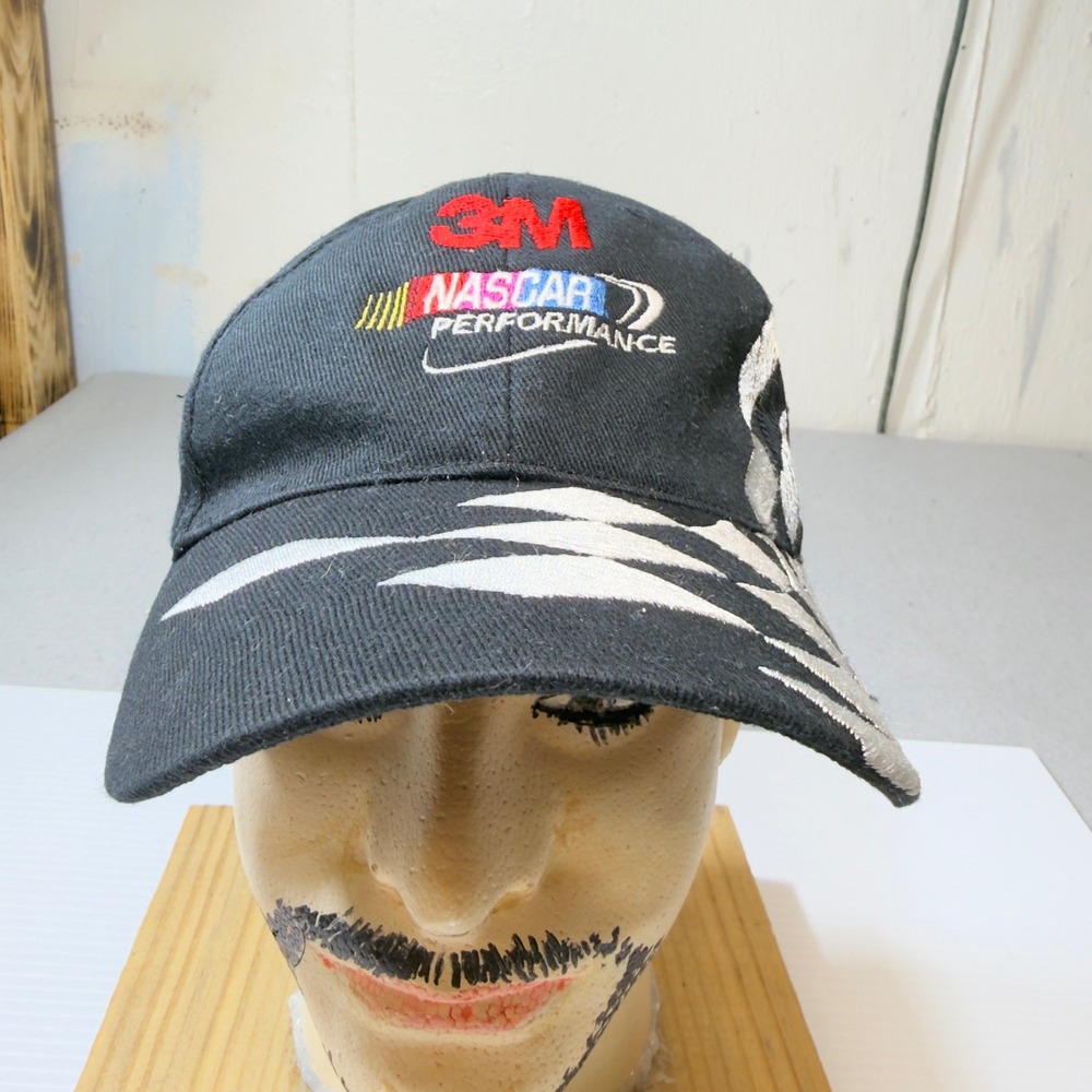 Vintage NASCAR Performance 3M Racing Hat Black Checkered Flag Distressed Cap